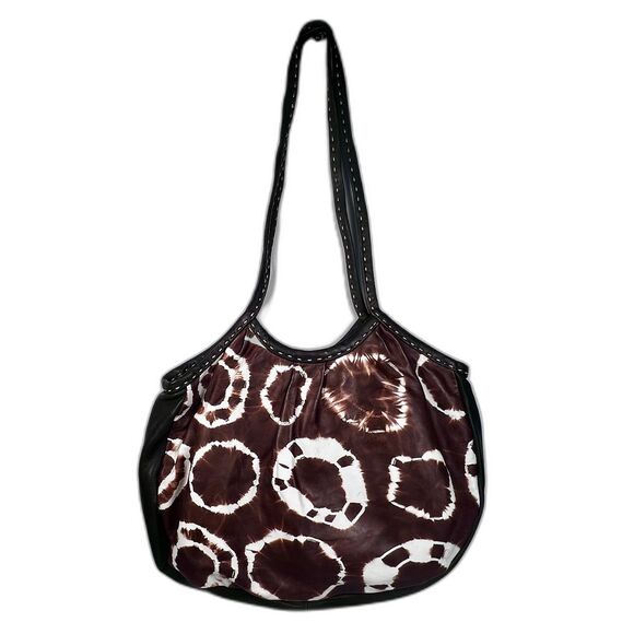 Sammy Ethiopia Handmade Leather Hobo Bag - Brown Tie Dye Print - Soft Sheepskin - Picture 3 of 11